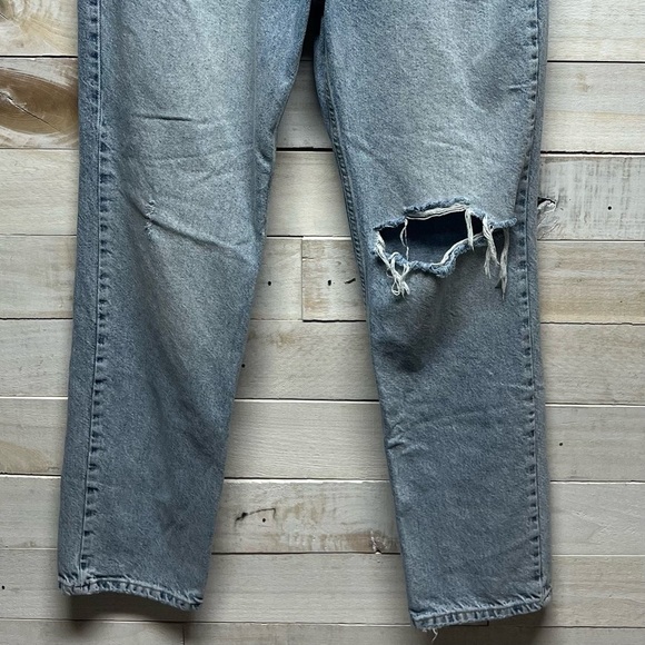 We The Free Jeans Womens 29 Blue Button Fly High Rise Straight Leg Distressed - Picture 4 of 13